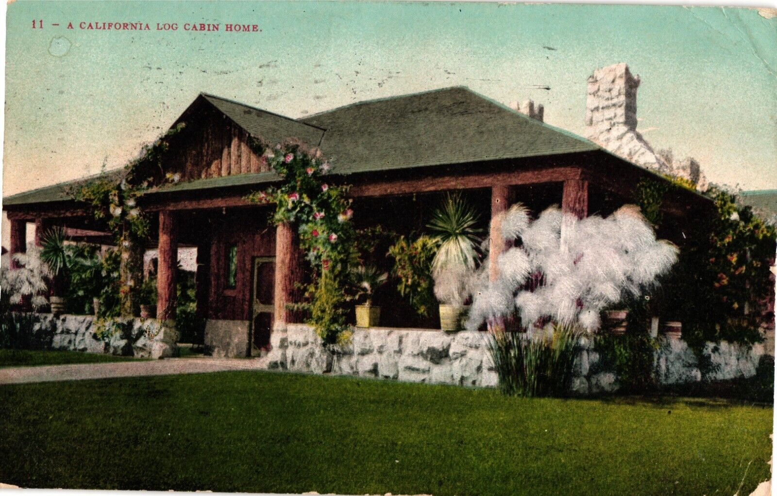 1909 California Log Cabin Home Los Angeles California Postcard