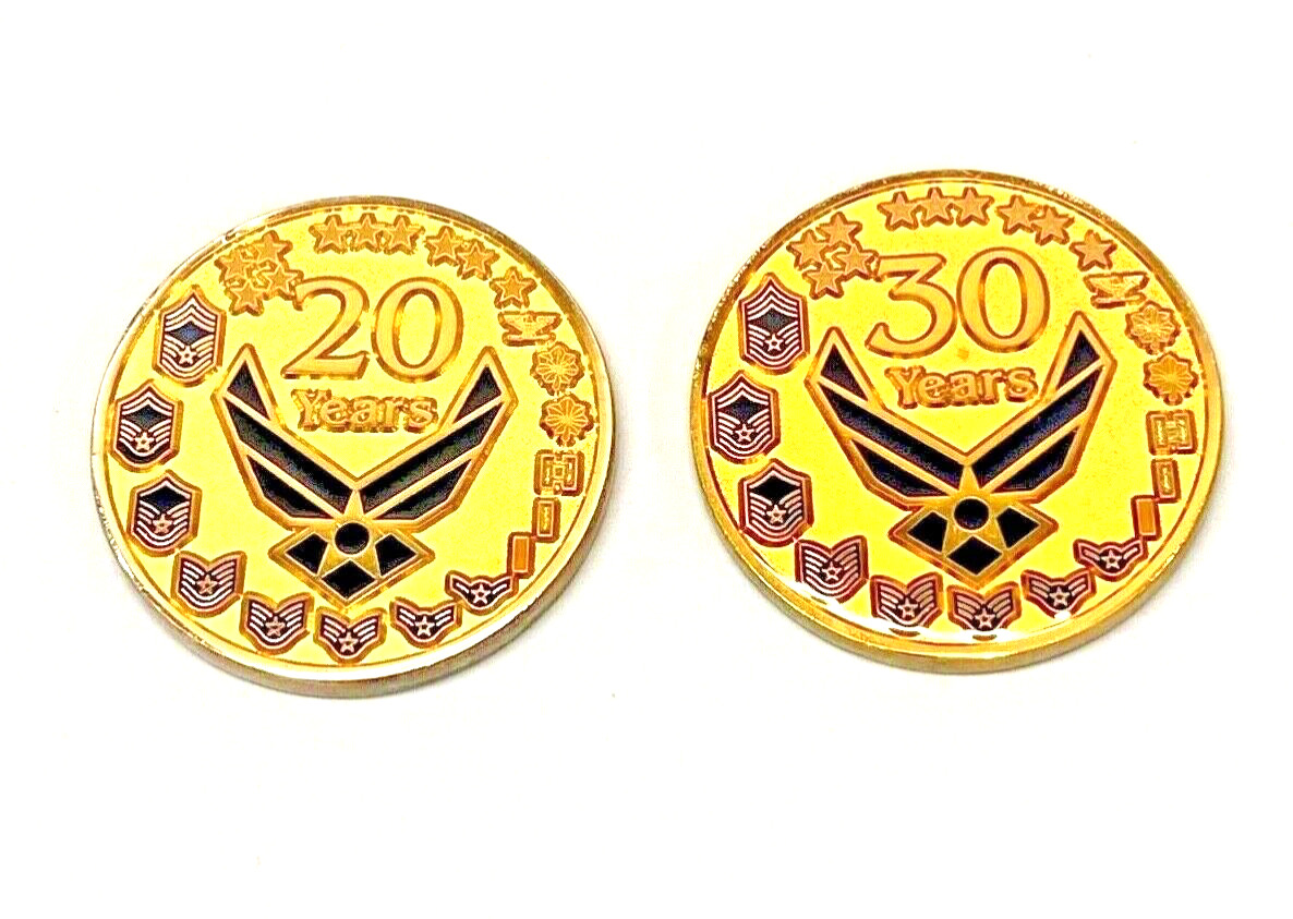 VTG Air Force Officer/Enlisted Military Service Coins 20 Years and 30 Years Rare
