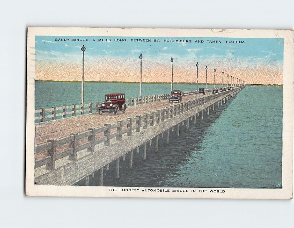 Postcard Gandy Bridge Between St. Petersburg & Tampa Florida USA