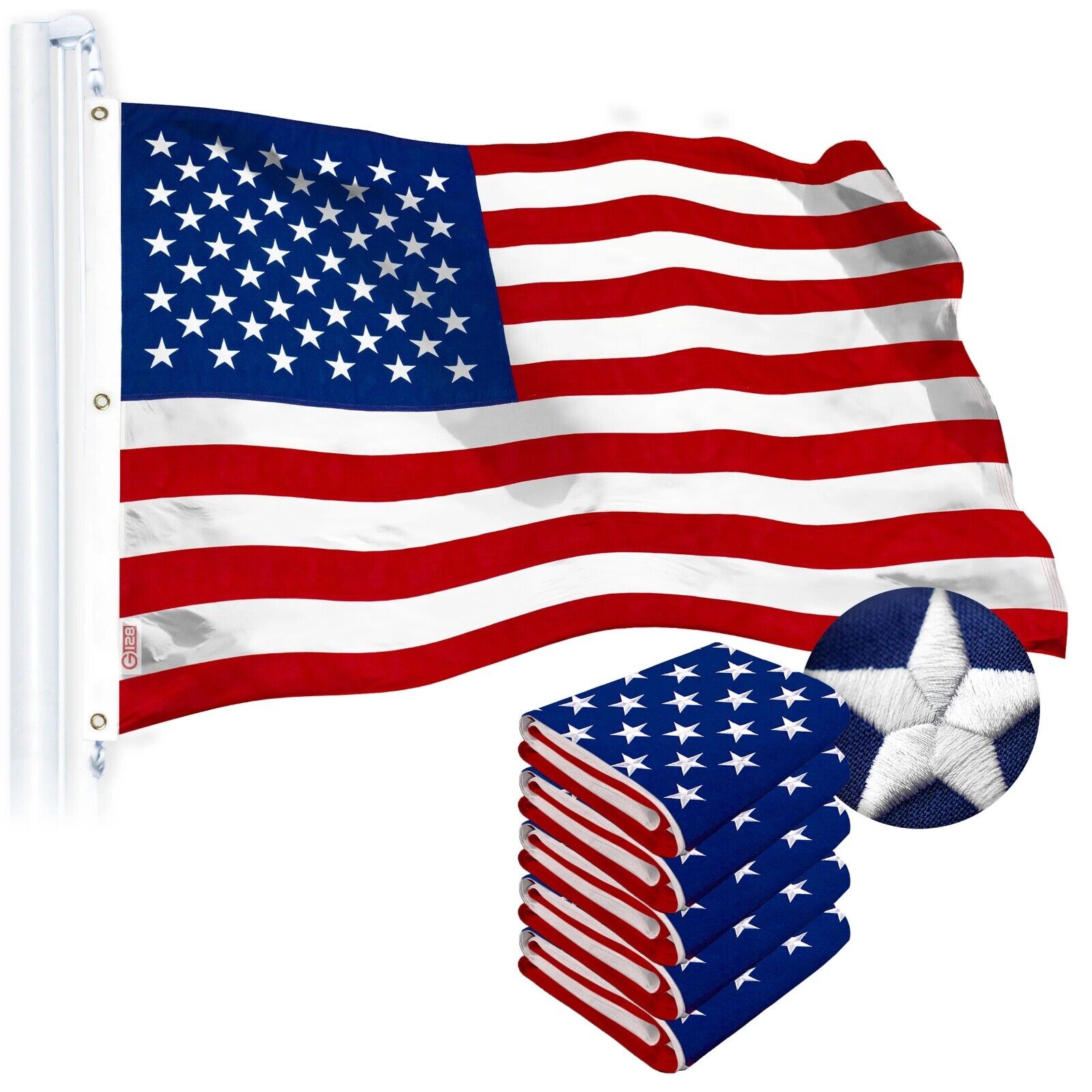 G128 – American Flag US USA | 6x10 ft | Tough SPUN POLYESTER Embroidered Stars