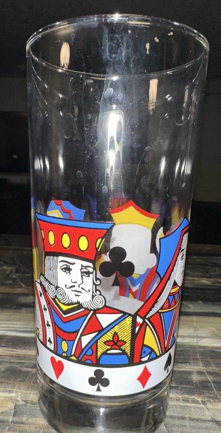 Vintage Libbey King & Queen Playing Cards Poker Night Glass Tumbler 16 Oz