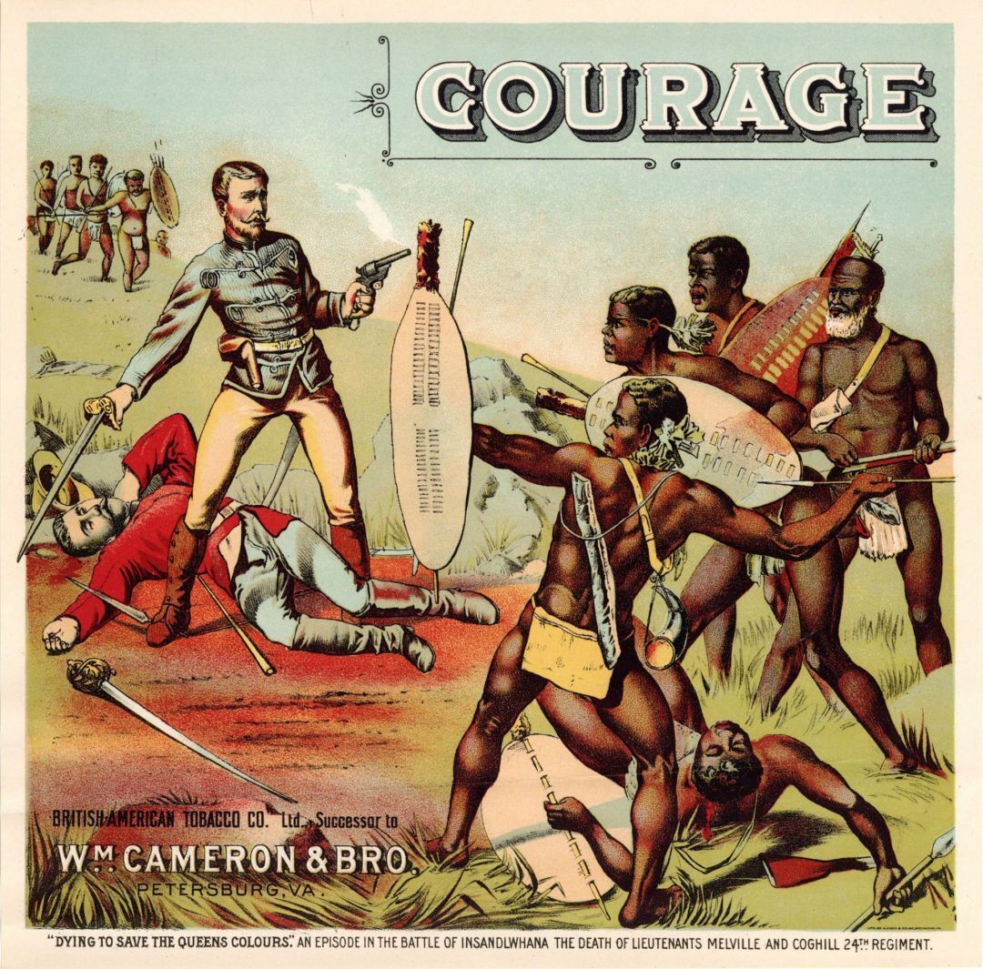 Courage - Tobacco Label - Mentions the Battle of Isandlwana - Lieutenants Melvil
