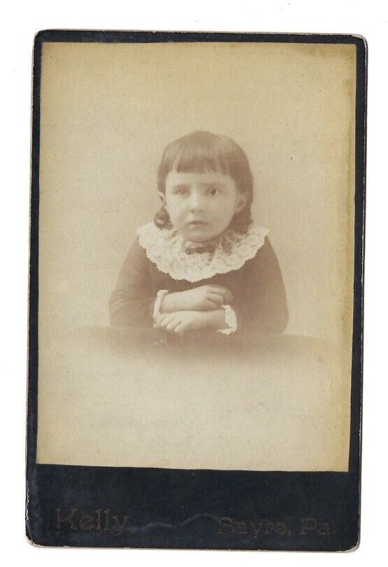 c1880s Cute Little Girl Brooch Lace Sayre Pennsylvania PA Cabinet Card