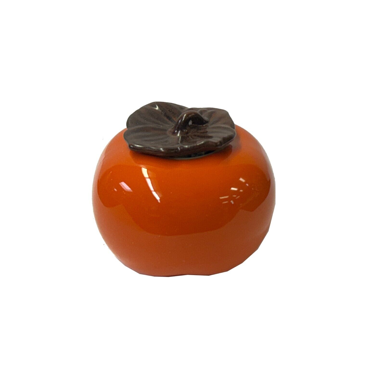 Chinese Orange Ceramic Small Persimmon Shape Display Lid Container ws3580