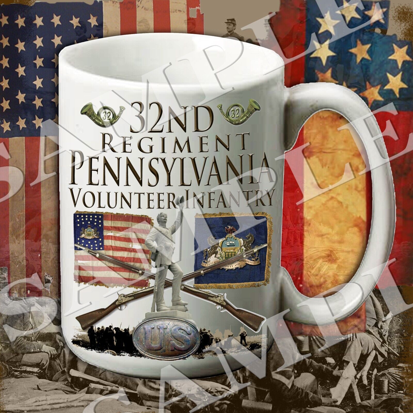 32nd Pennsylvania Regiment 15-ounce American Civil War themed coffee mug/cup