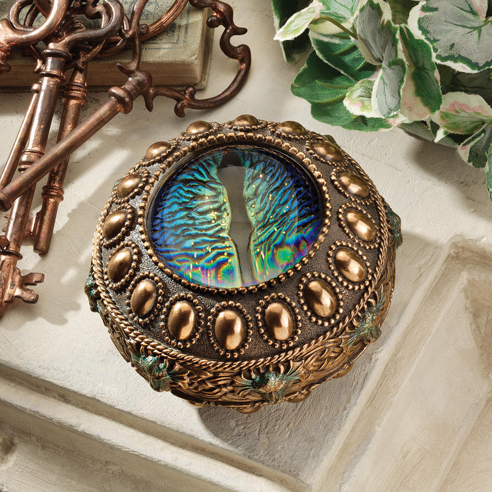Medieval Fierce Deep Blue Dragon Eye Collectible Trinket Box Gothic Jewelry