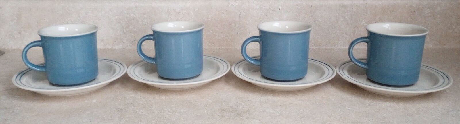 VTG Vintage EPOCH Japan Collection Blue Coffee Mugs & White Blue Plates Set of 4
