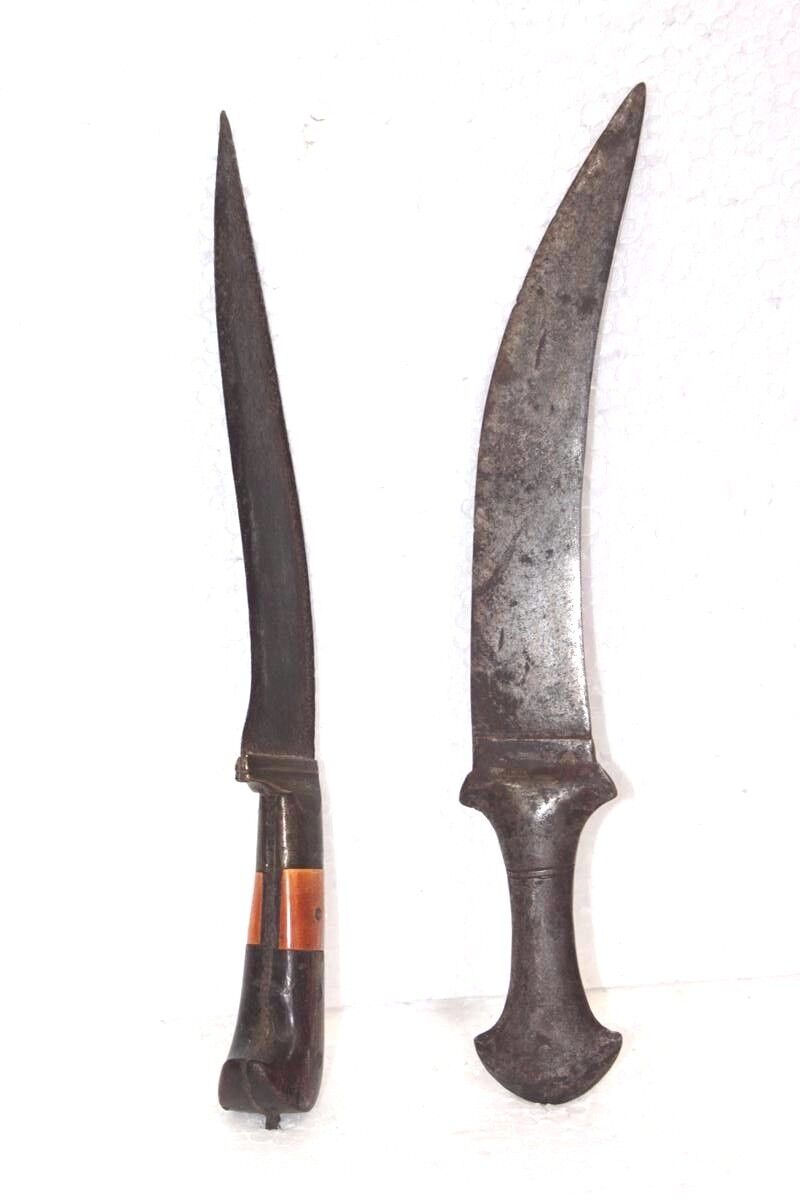 2 Pc. Tiger Knife/Katar Vintage Indian Antique Rare Hand Forged Carved PH-29