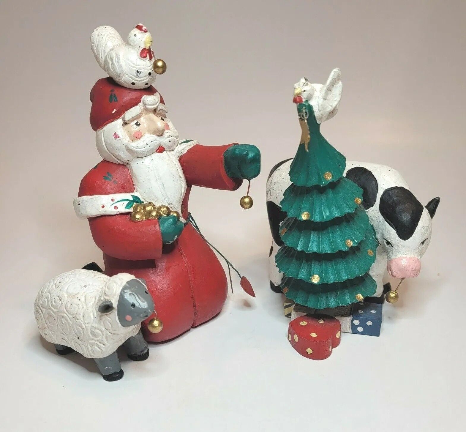 Midwest Imports Santa Decorating Figures Cow Chicken Sheep Farmhouse Set Of 2