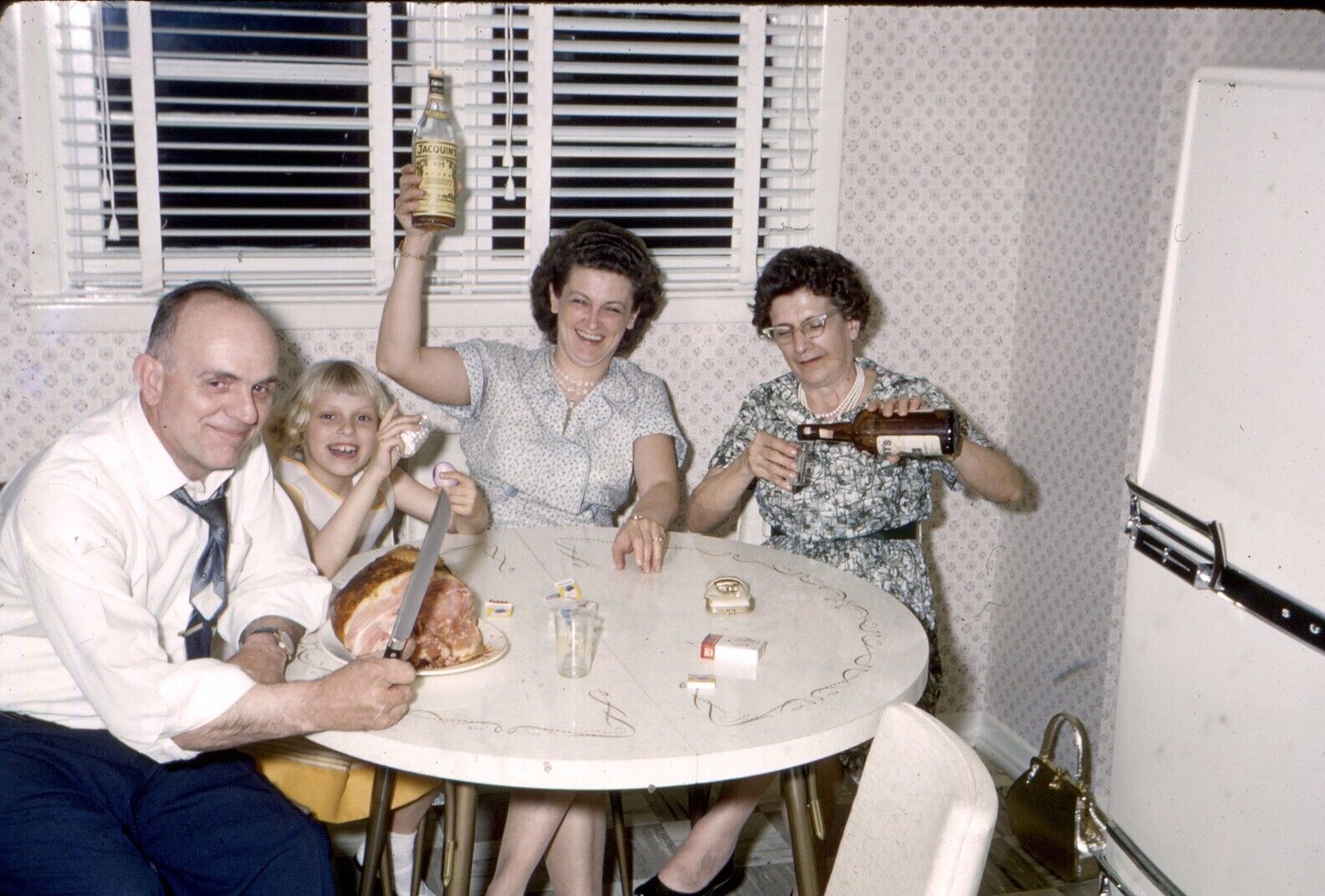 1960\'s 35mm vintage Kodachrome Slide family get together ham and booze
