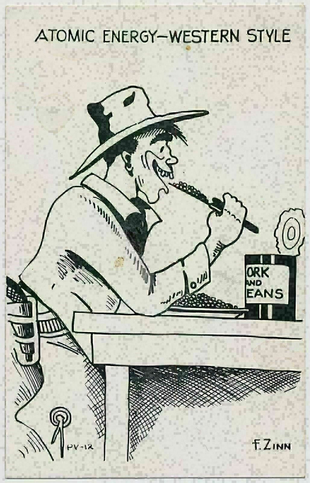 Atomic Energy - Western Style  -  F. Zinn Vintage Comic Postcard