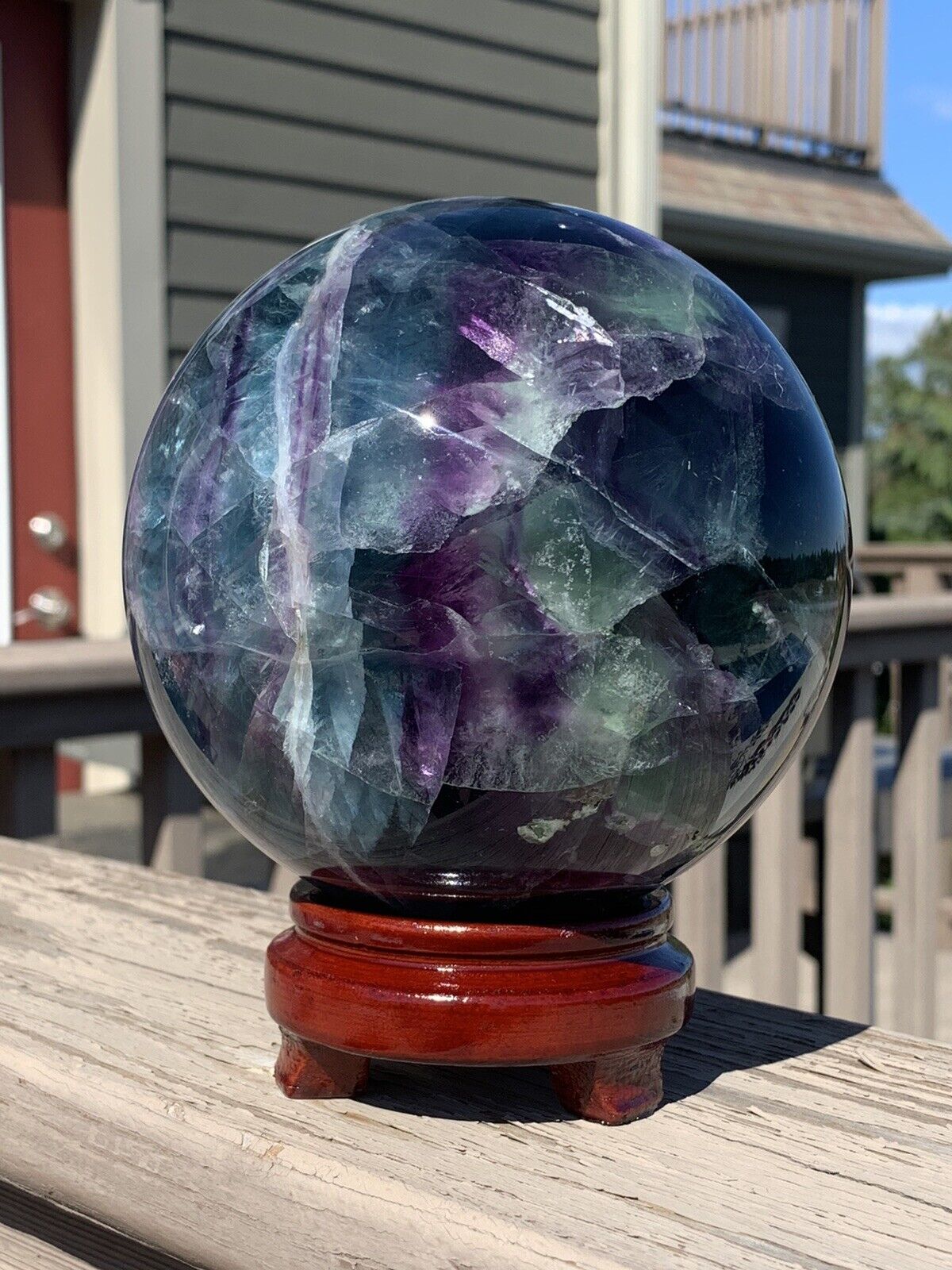 3,490g Rainbow Fluorite *HUGE* Sphere w/Stand •Over 7.5 Pounds *U.S. Based*