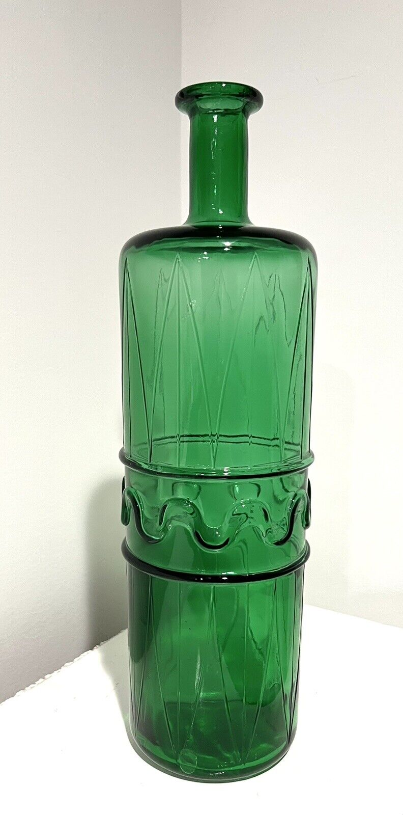 Vintage MCM Empoli Italian Emerald Green Art Glass Decanter Bottle