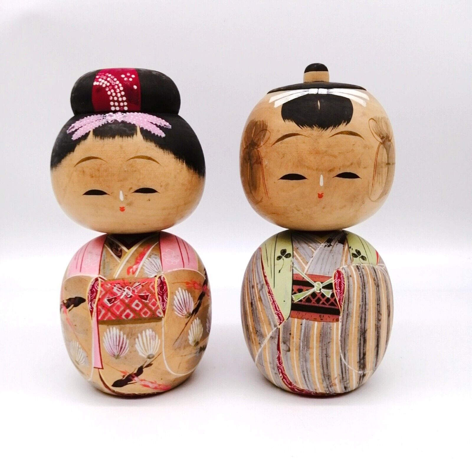 24cm&23.5cm Japanese Creative KOKESHI Doll by SATO NORIO Signed Pair KOB793