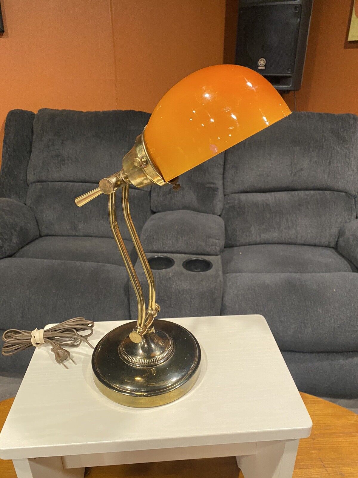 Vintage Underwriters Laboratories Orange Blown glass/brass Table Lamp Retro