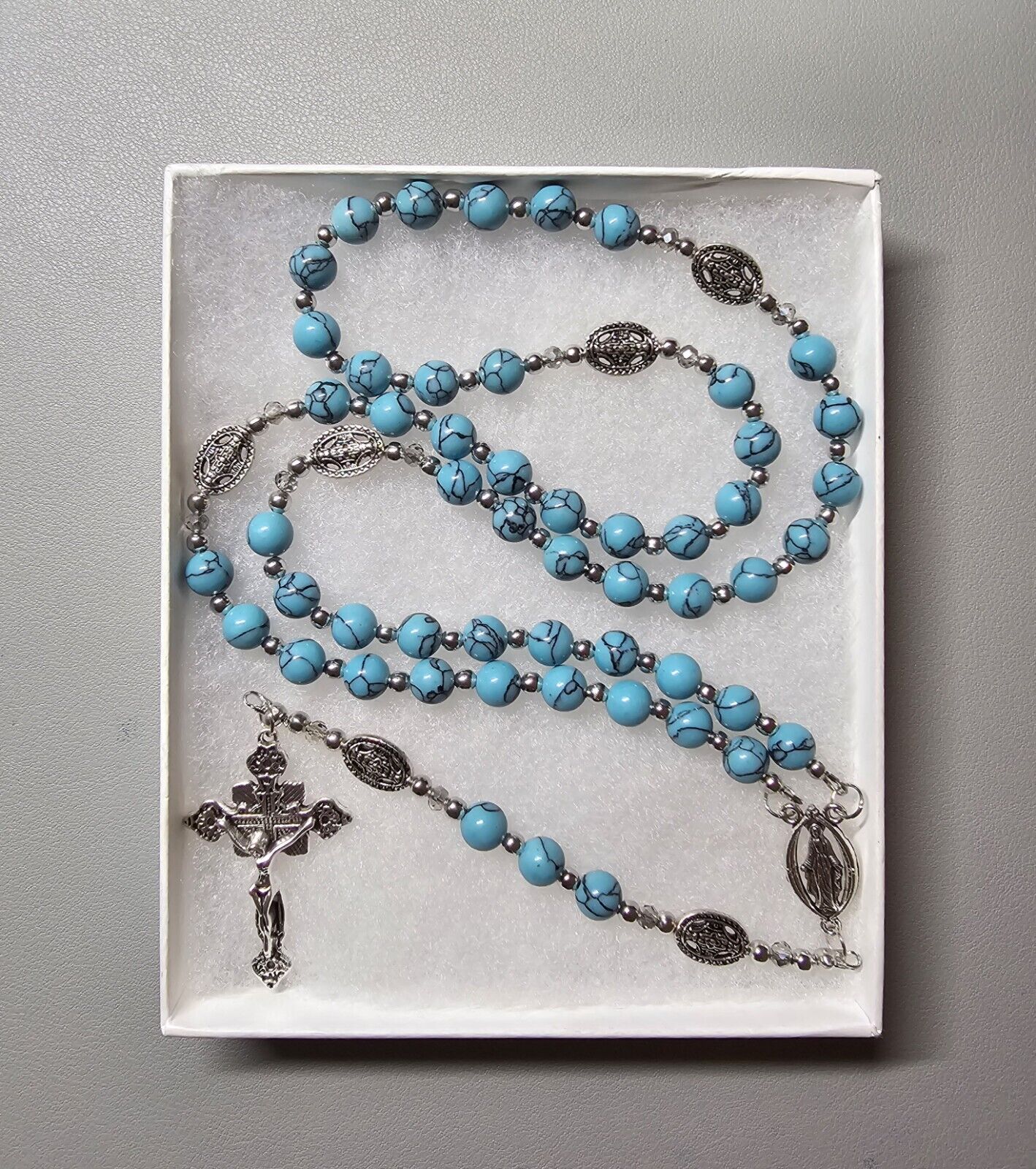 Large One Of A Kind Hand Crafted Rosary Made With Turquoise Stone Beads
