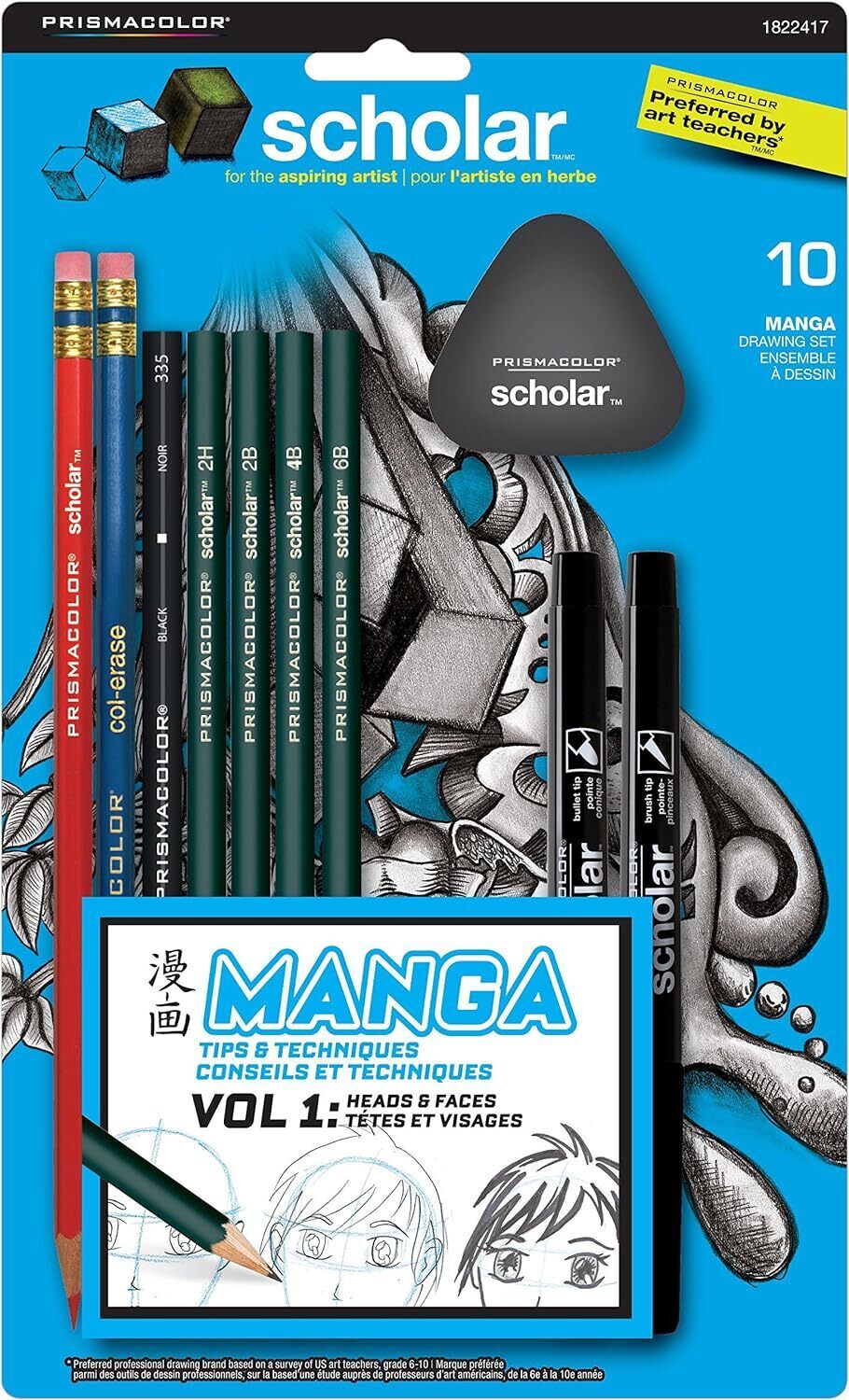 Prismacolor Scholar Manga Drawing Set, 1 Count (Pack of 1), Blue/Red/Black 