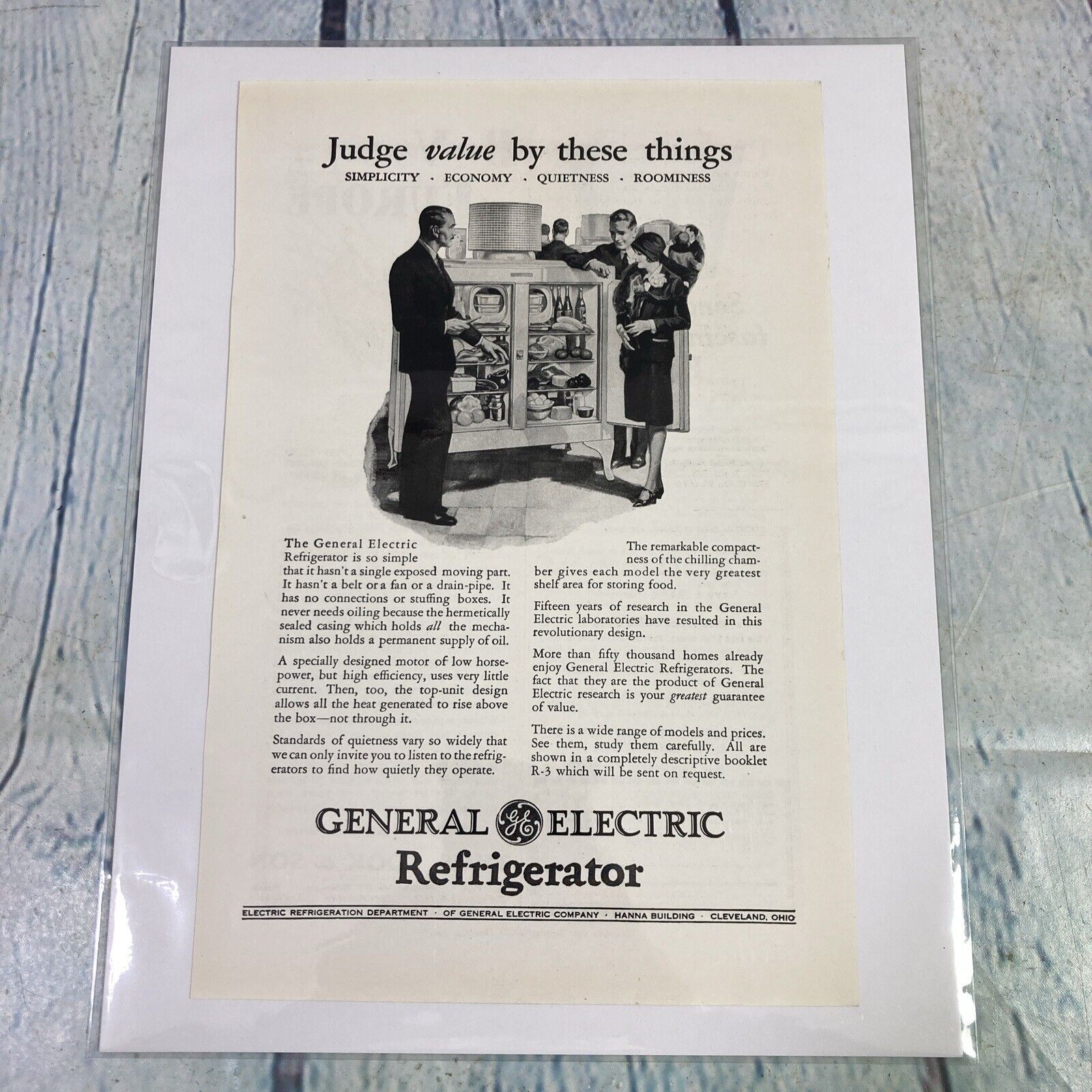 Vtg 1928 General Electric Refrigerator Print Ad Genuine Magazine Advertisement