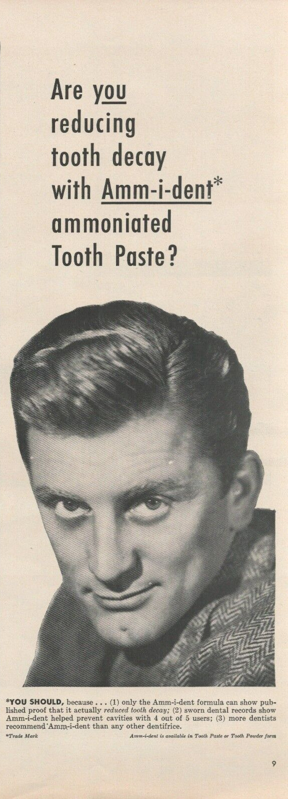 1950 Amm-i-dent Ammoniated Tooth Paste Actor Kurt Douglas Vintage Print Ad