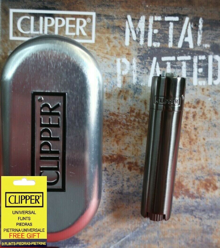 Genuine Clipper Metal Lighter Mini Size GUN METAL BLACK With Chrome Case NEW