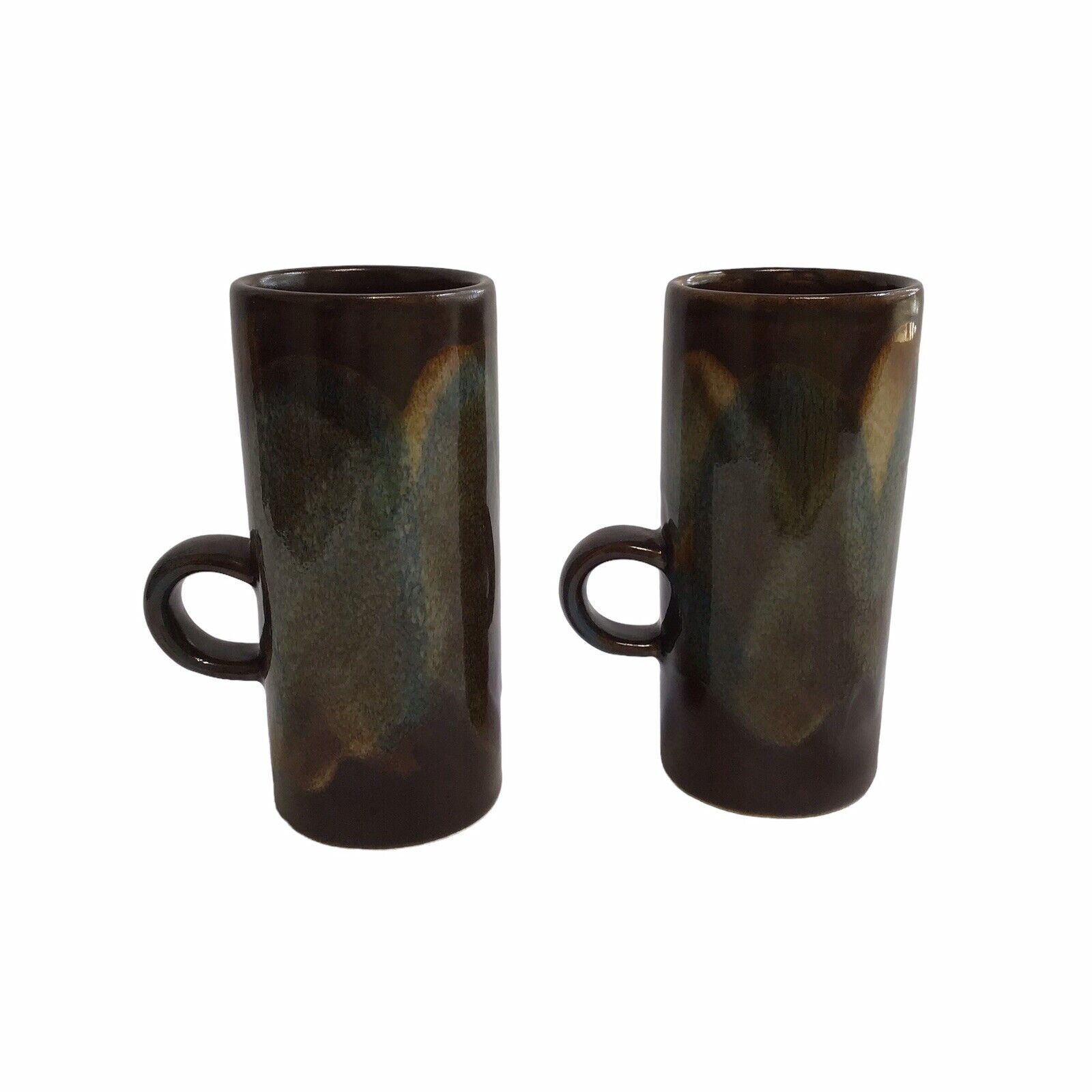 Caffe D\'Vita Art Pottery Stoneware Drip Glaze Espresso Cappuccino Set of 2 READ