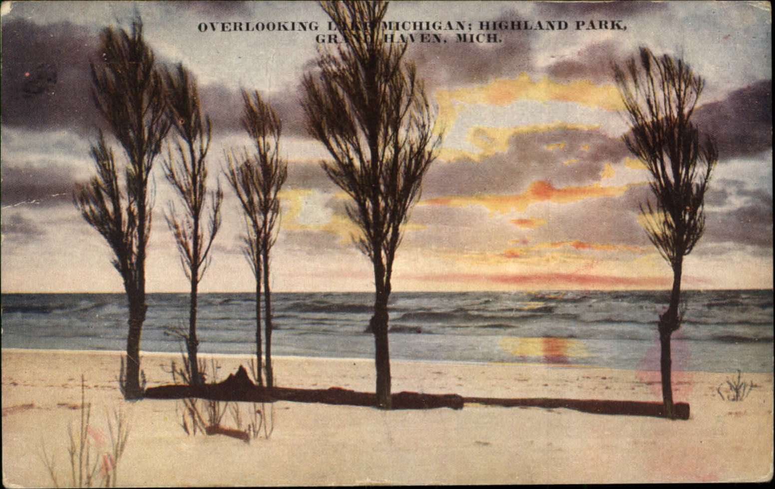 Grand Haven MI Highland Park Lake Michigan mailed 1922 postcard