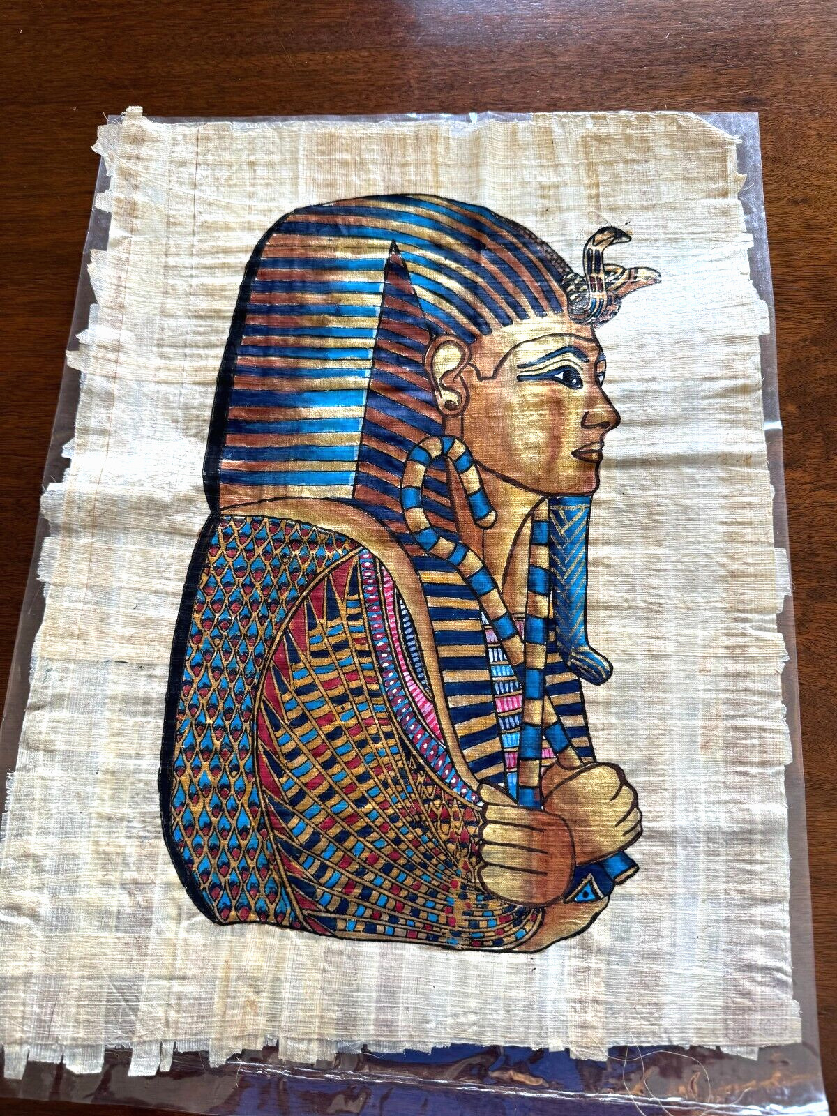 TUTANKHAMUN KING PHAROH PAPYRUS 1960’s EGYPTIAN CRAFT ART 17x13 INCHES COA # 11