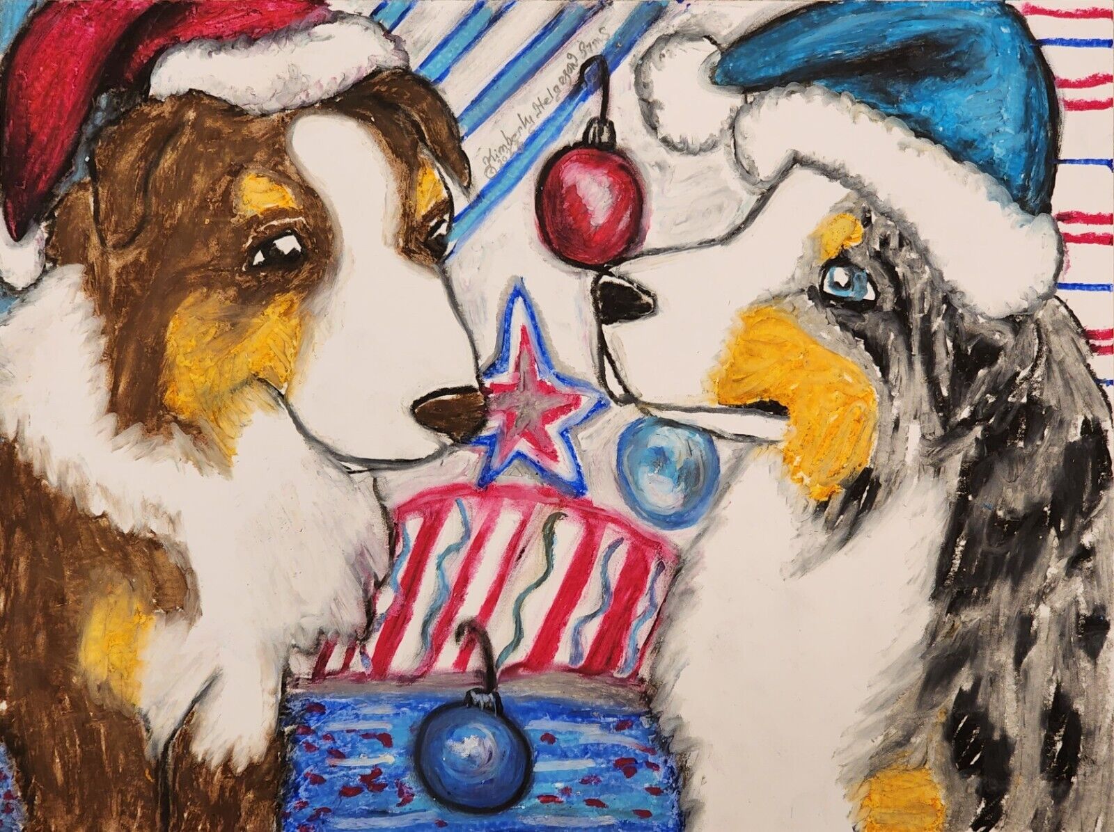 Mini Aussie Christmas 4x6 Art Print from Painting | Gifts, Home Decor Dogs