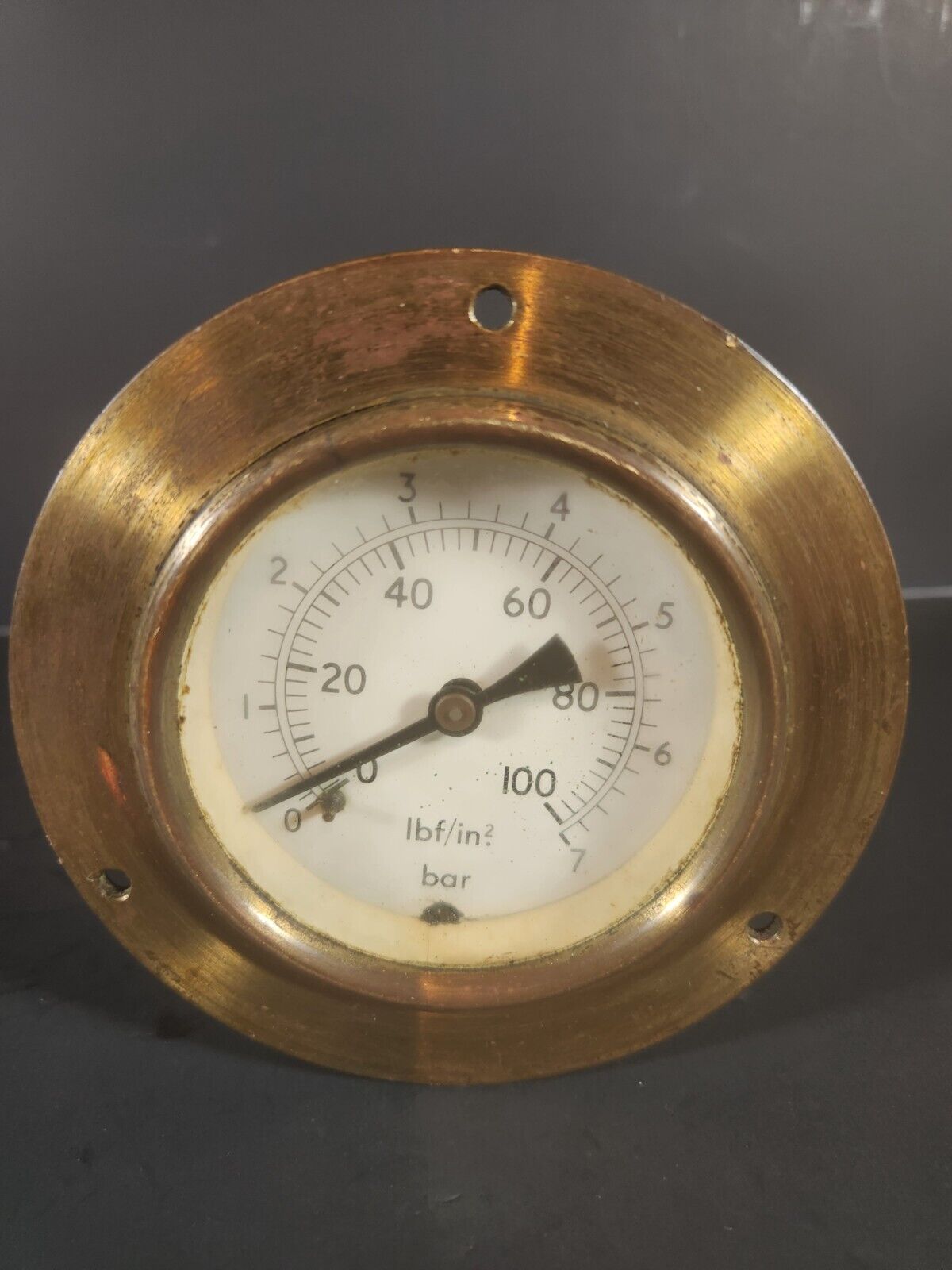 Vintage Brass Pressure Gauge 0-100 PSI