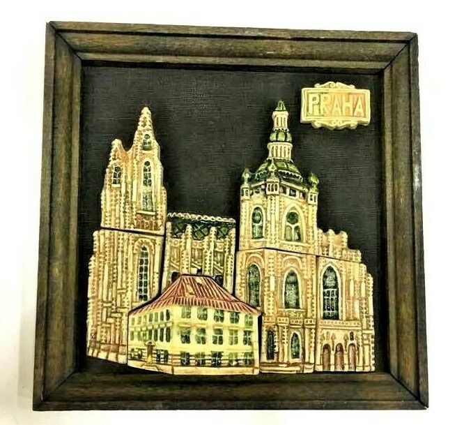 Vintage Prague Castle 3D masterpiece gypsum fine detail Wood frame PRAHA Old ART