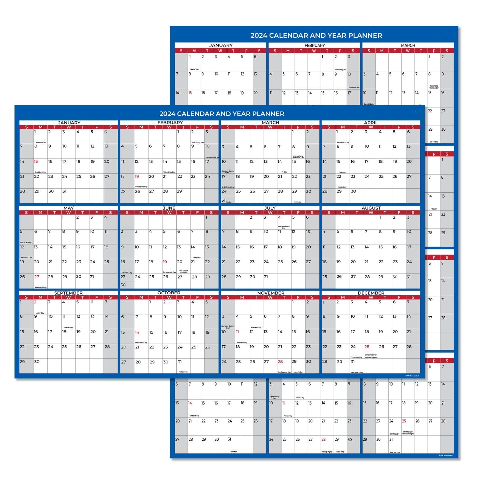 2024 Wall Calendar Monthly Large Wet & Dry Erase Laminated 12 Month 24\