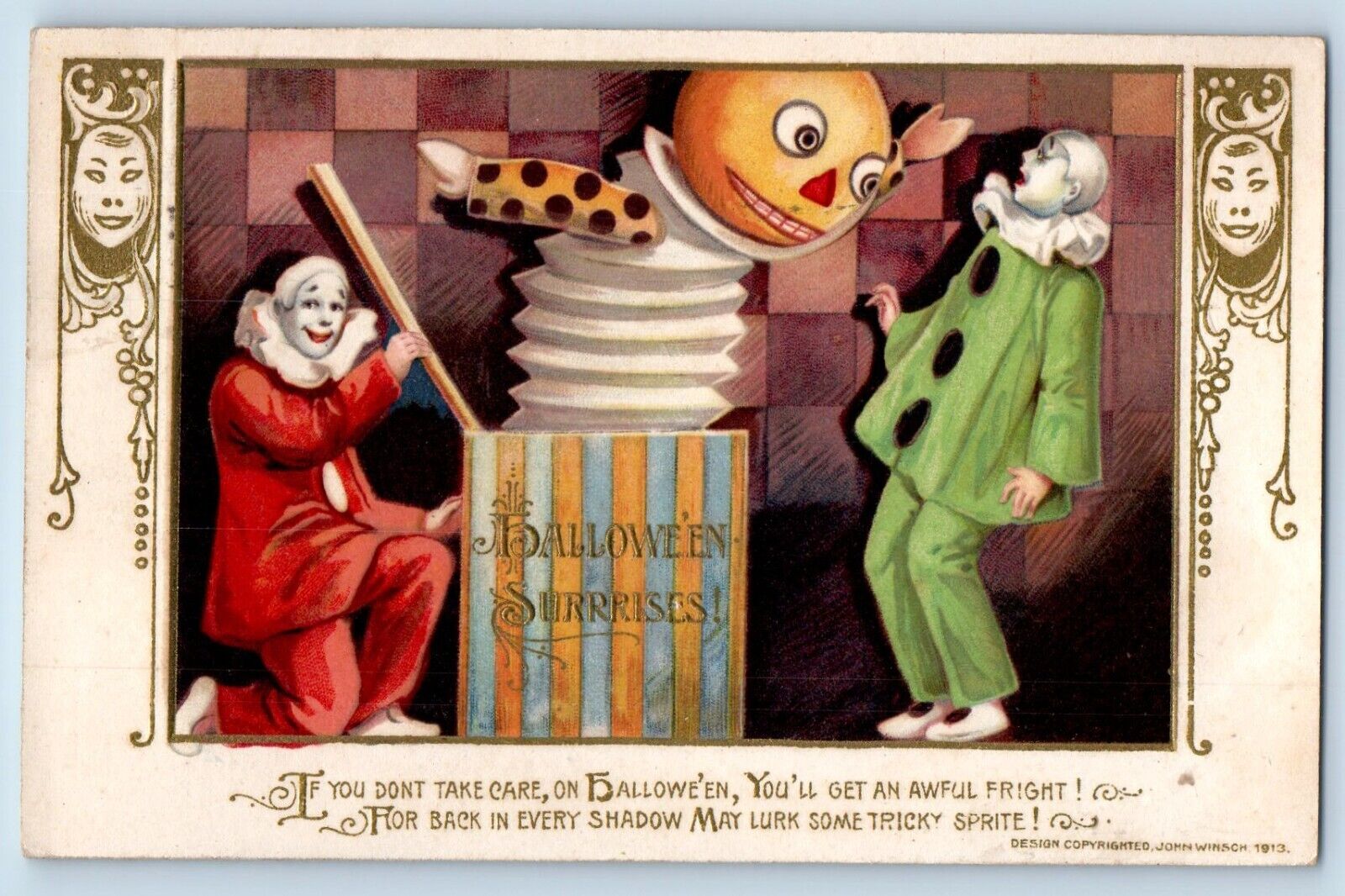 John Winsch Signed Postcard Halloween Surprises Jester Clown Toronto Ontario