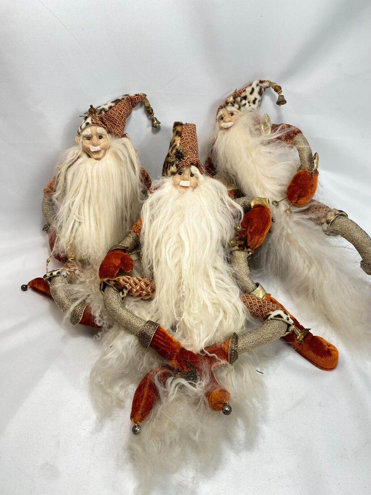 Lot of 3 Handmade Crafted Wizards, Christmas Style, White Beards with Hats