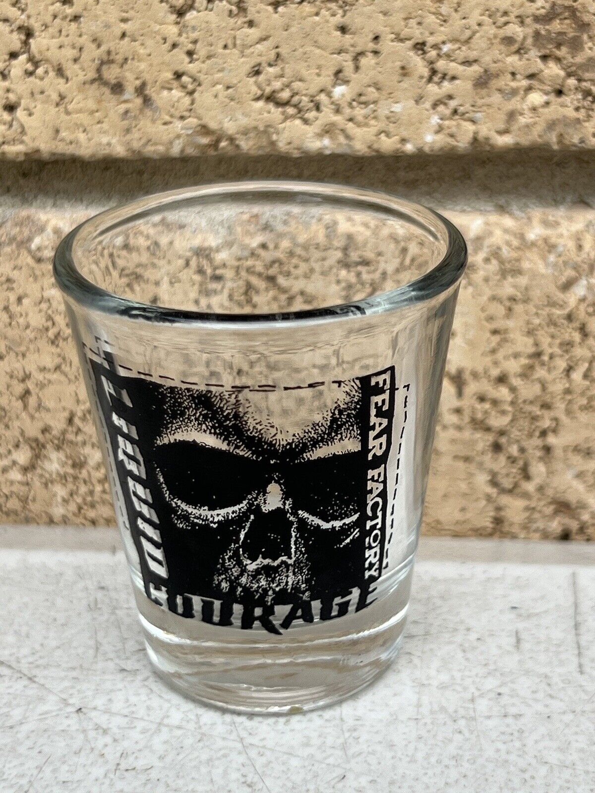 Courage Fear Factory Tequila Shot Glass Clear 2” Skull