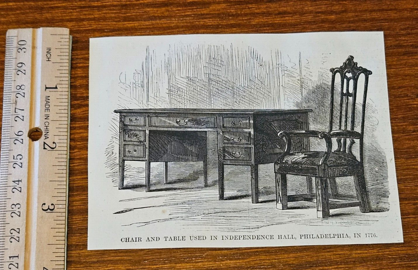 Harper\'s Weekly 1867 Sketch Print Chair Table in Independence Hall Philadelphia