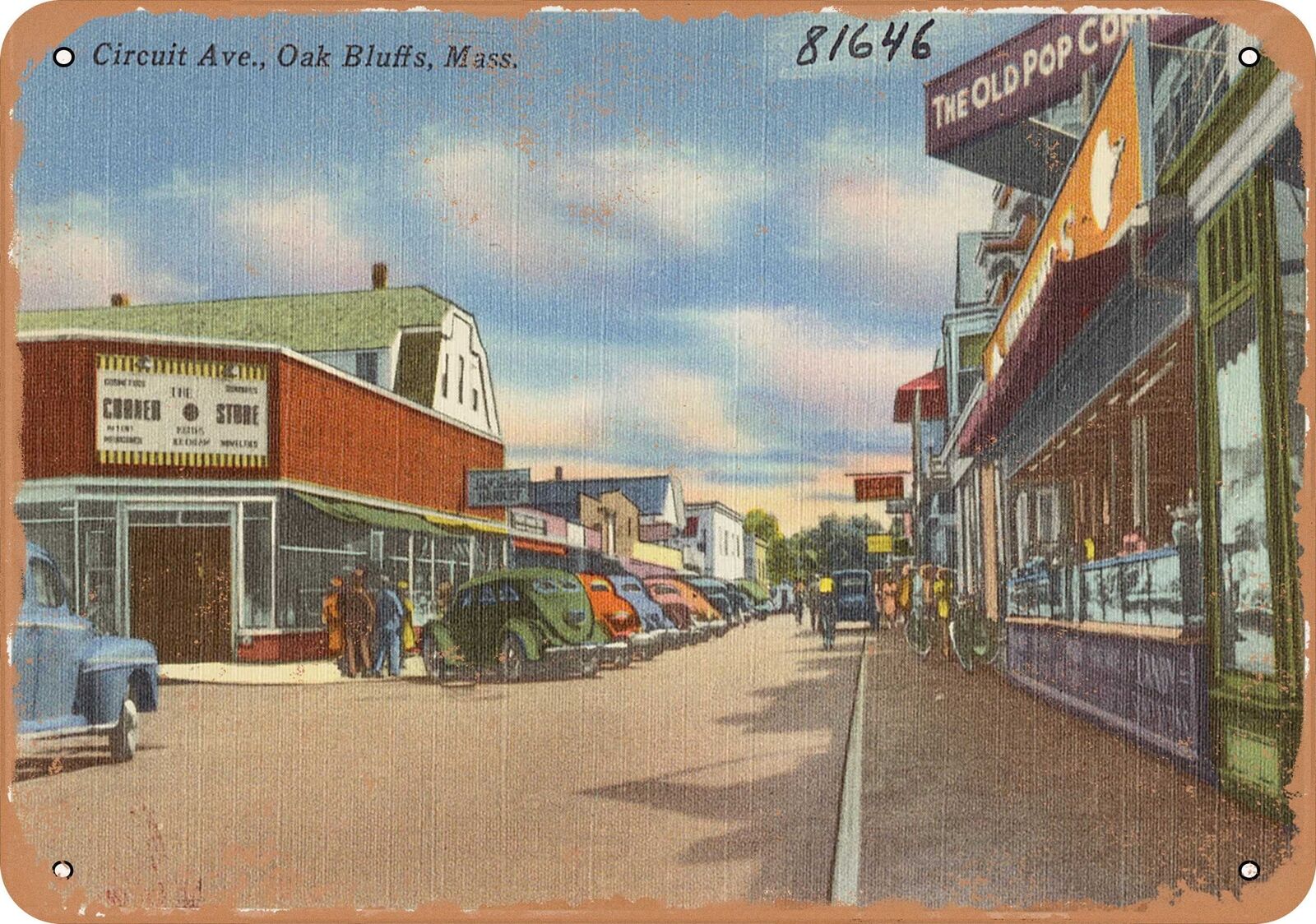 Metal Sign - Massachusetts Postcard - Circuit Ave., Oak Bluffs, Mass. 1