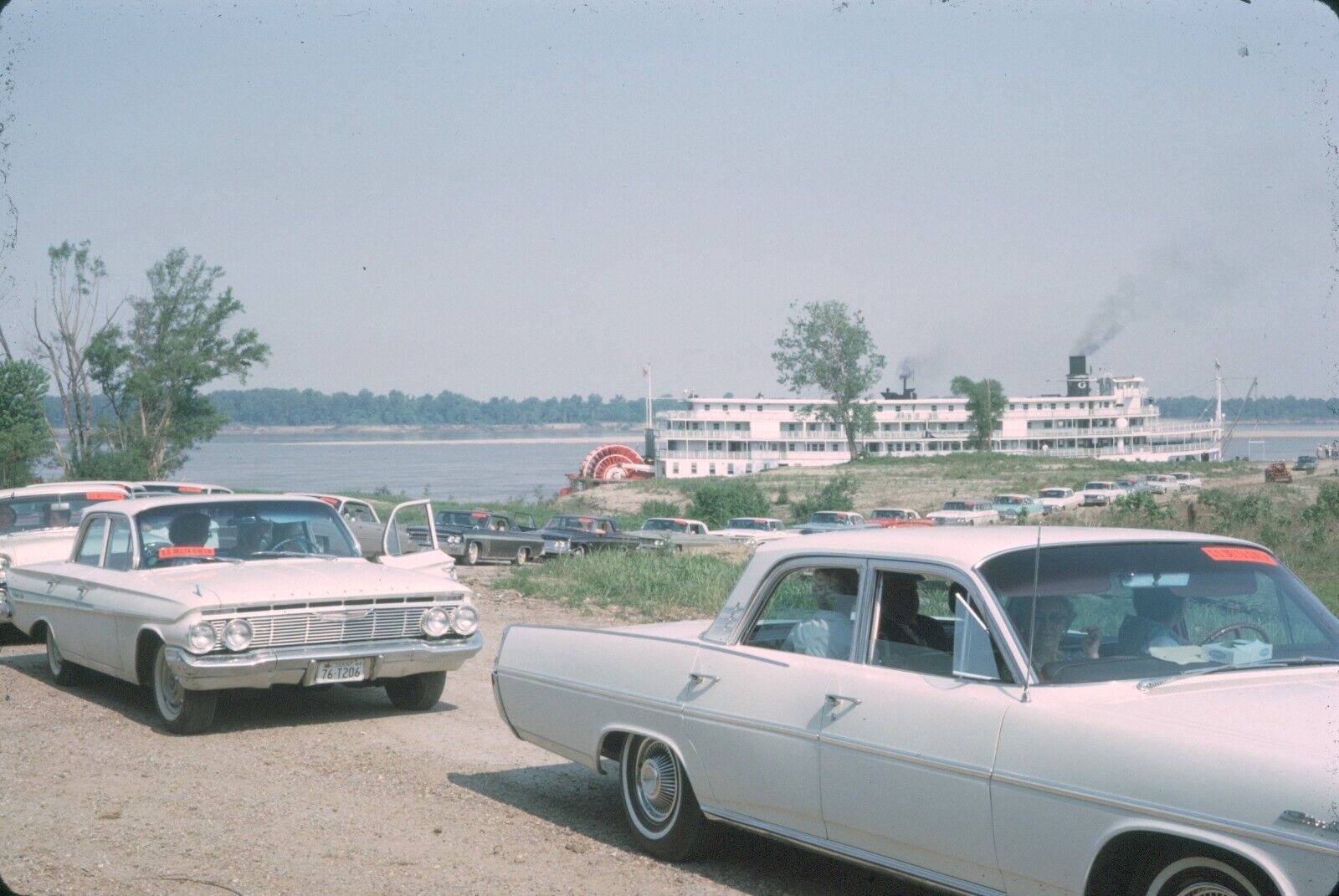 1964 Delta Queen Steamboat Mississippi River New Orleans Cars Lined 35mm Slide