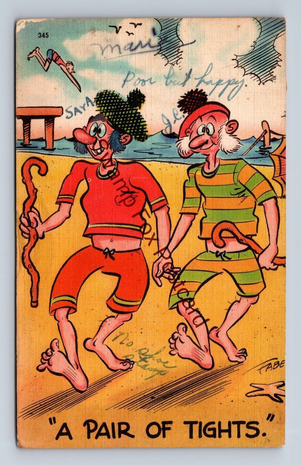 Postcard A Pair of Tights 2 Men Beach Canes Humor Linen