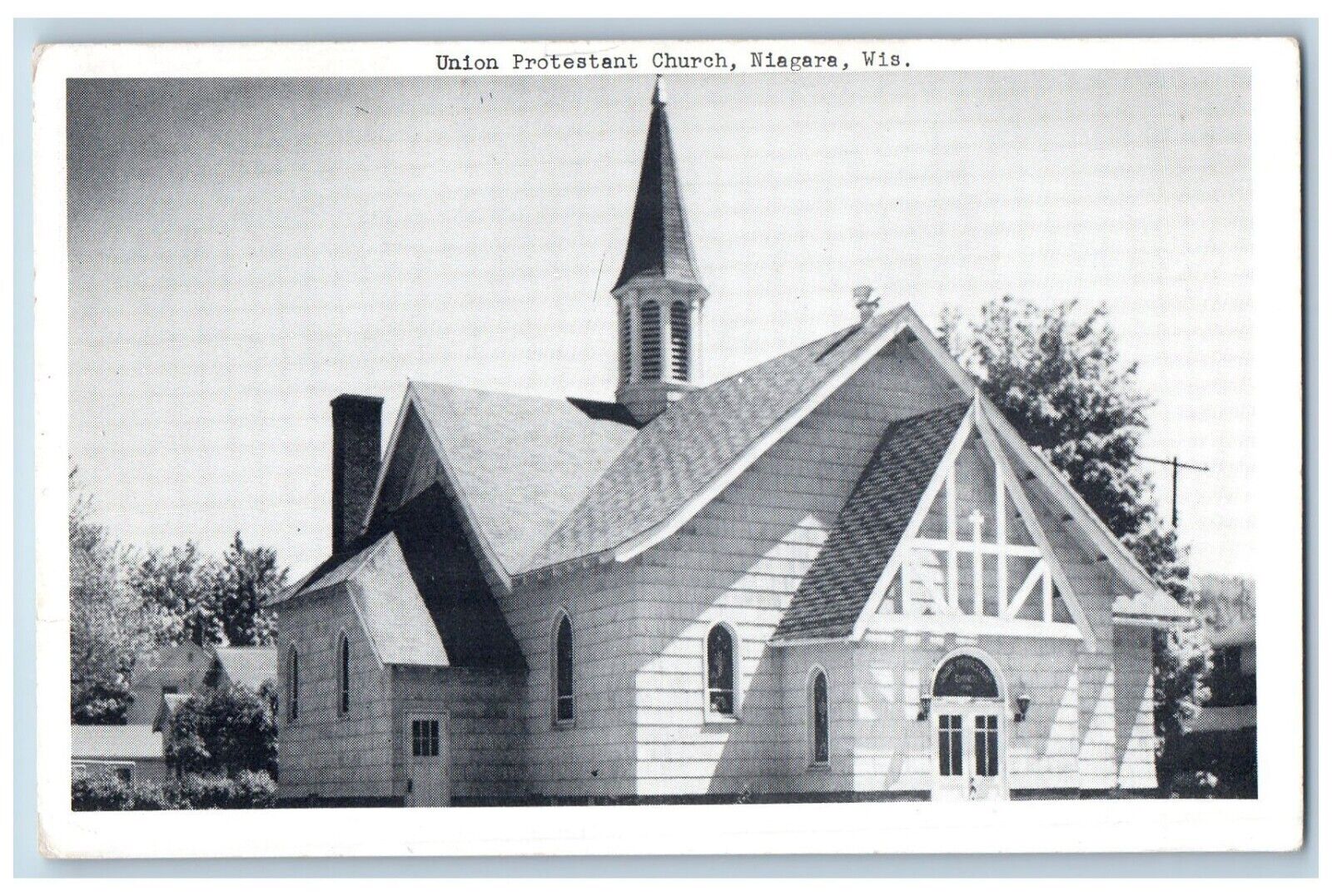 Niagara Wisconsin Postcard Union Protestant Church Chapel c1940 Vintage Antique