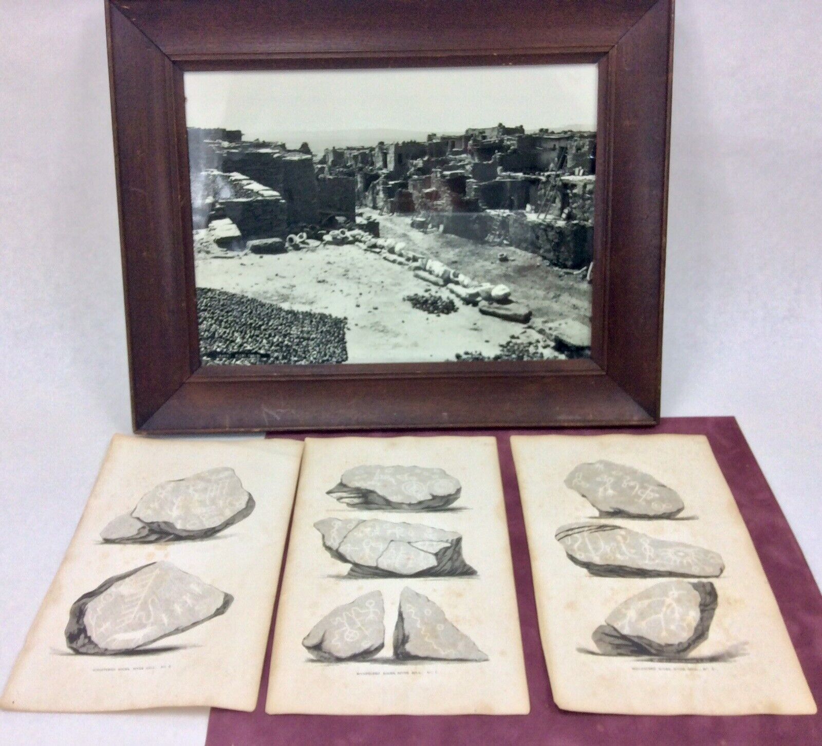 1870s John K Hillers Photograph Oraibi Moki Town 3 Etchings Of Rocks River Gila
