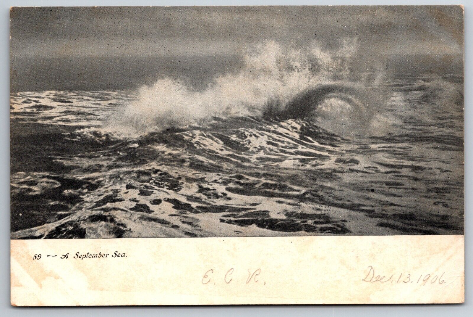 A September Sea Stormy Ocean Wave 1906 Undivided Back Postcard