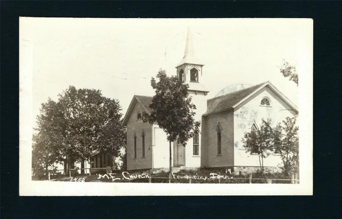 Frederika Iowa IA 1912 RPPC Old Wooden Methodist Episcopal Church, Tall Bell Twr