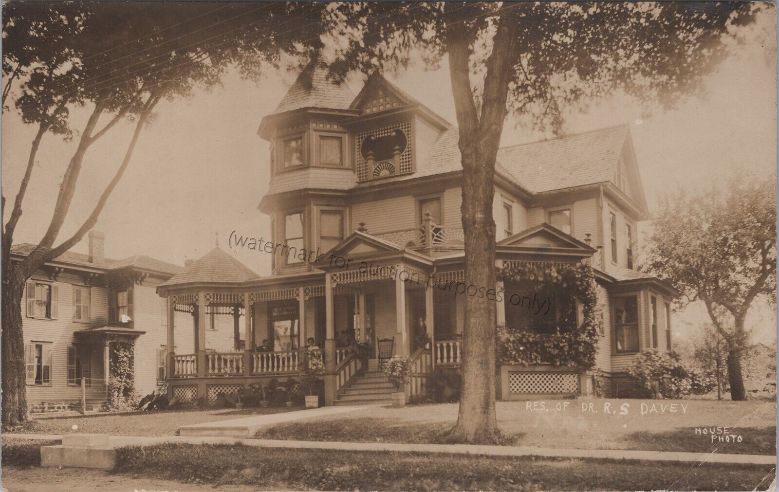 Parish, NY: RPPC 1908 Residence Of RS Davey, New York House Photo Postcard