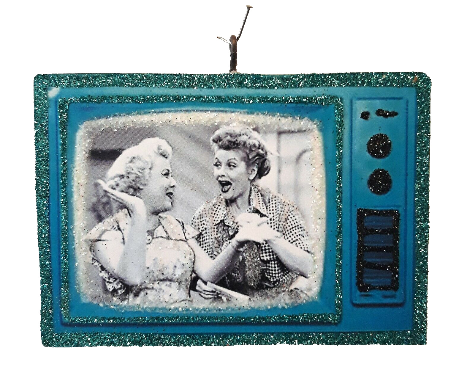 RETRO TELEVISION - I LOVE LUCY w/ ETHEL, BEST FRIENDS Glitter CHRISTMAS ORNAMENT