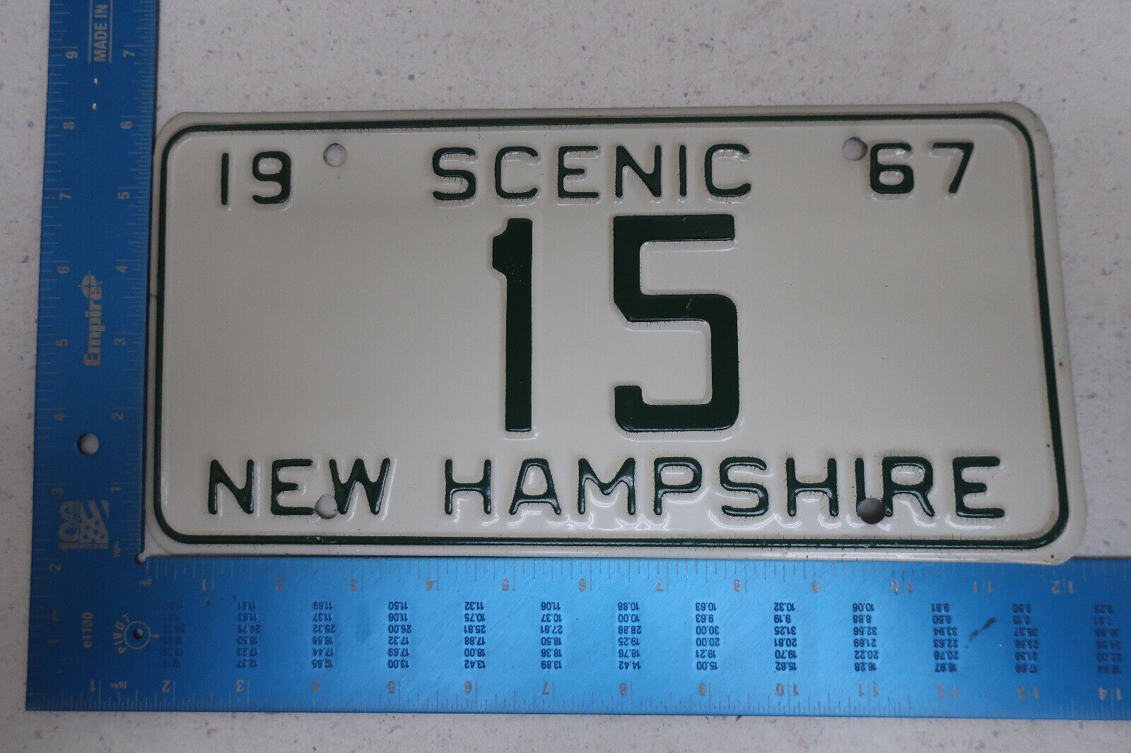 1967 67 NEW HAMPSHIRE NH LICENSE PLATE #15 LOW NUMBER TWO 2 DIGIT TAG