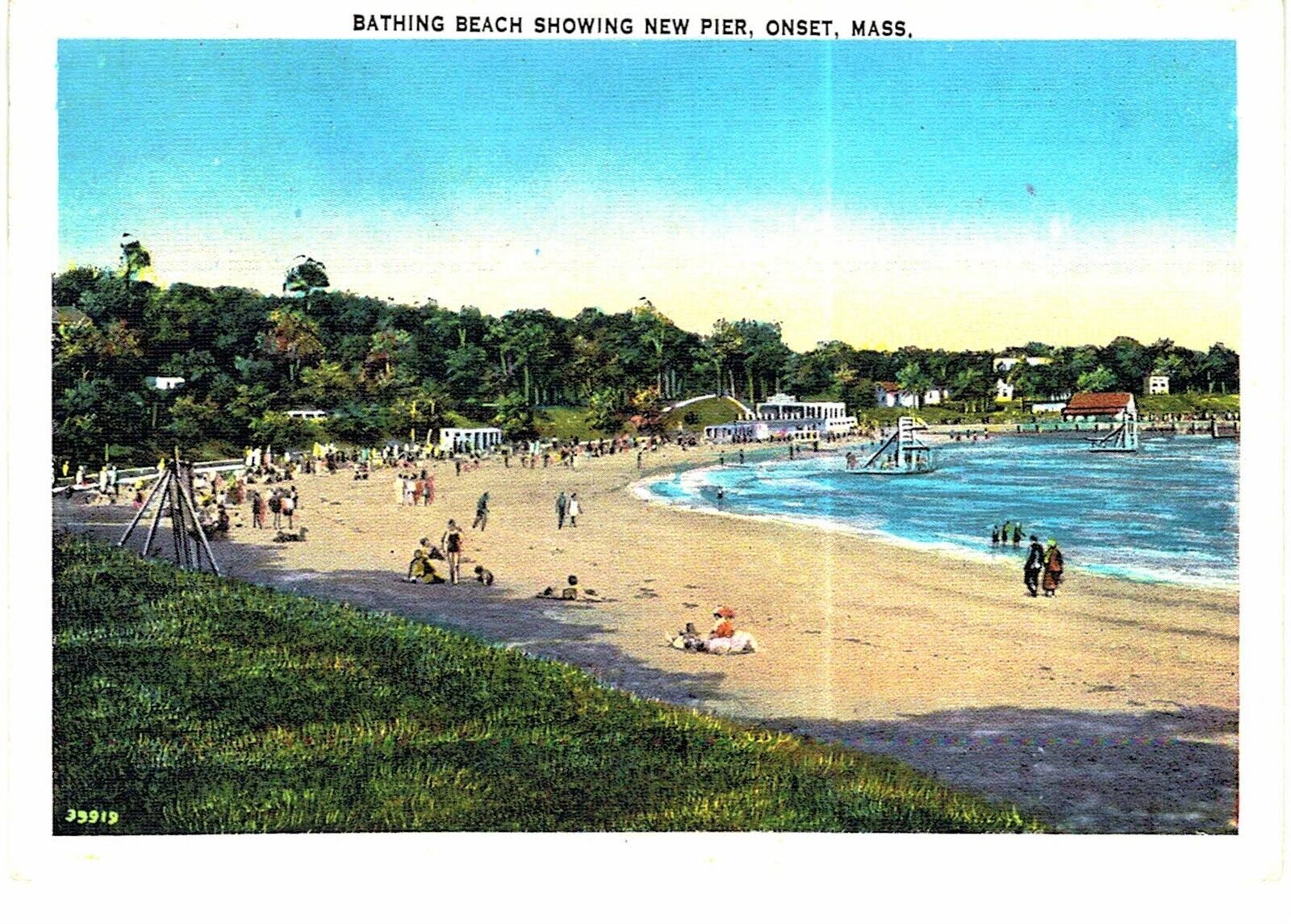 Onset Bathing Beach Showing New Pier 1940 Unused MA 