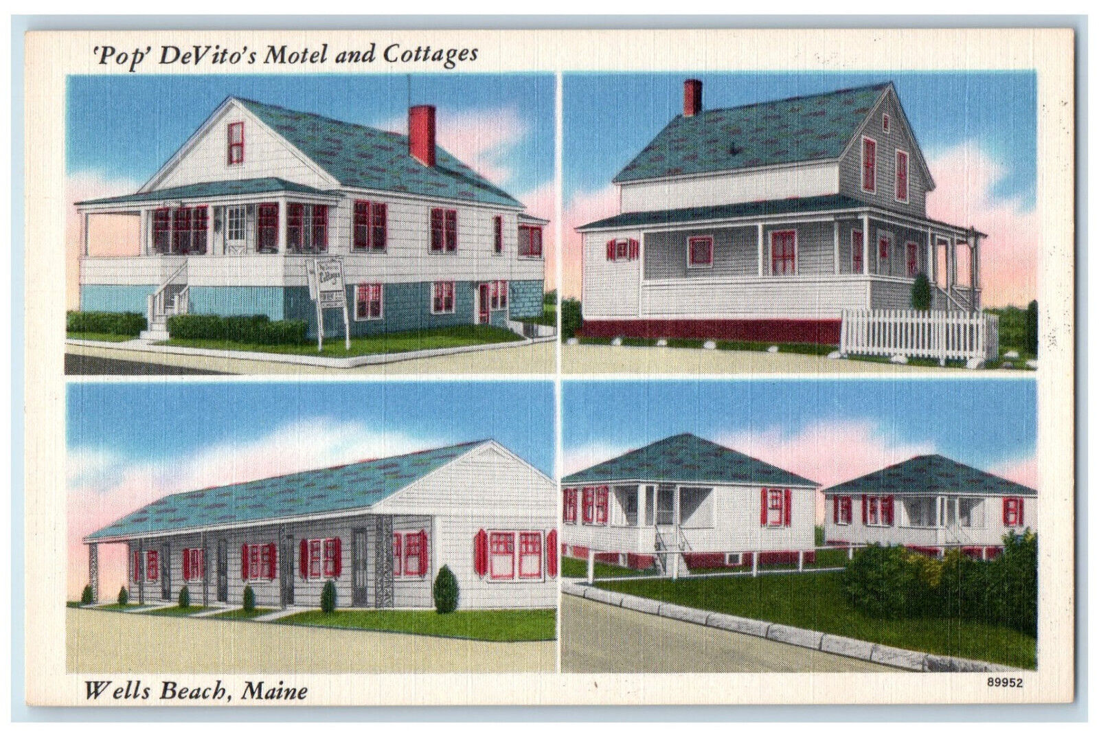 c1940\'s Pop DeVito\'s Motel and Cottages, Wells Beach Maine ME Postcard