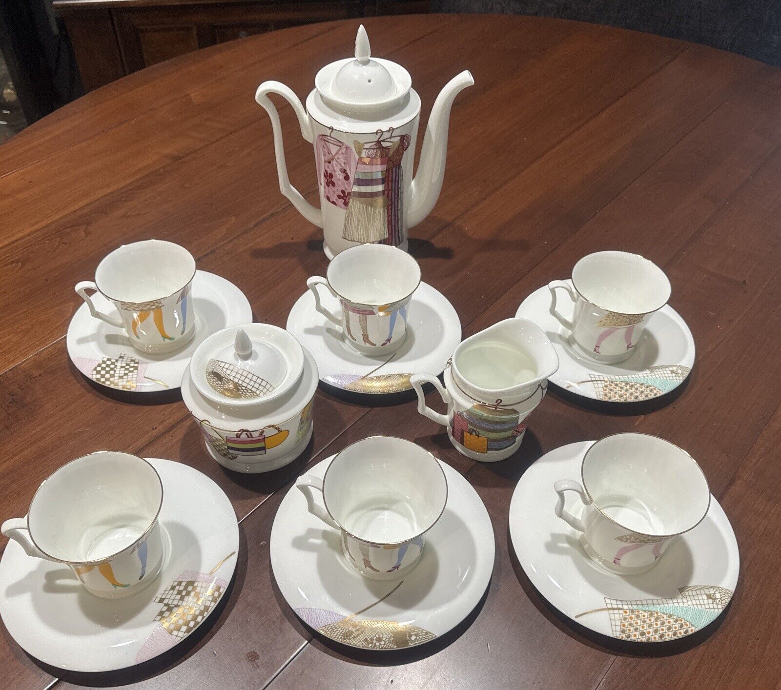 New Russian Imperial Porcelain Lomonosov Bone China Rare Coffee Set  “Shopping”