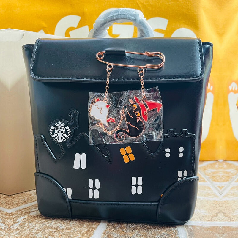 Starbucks China 2021 Halloween Black Cat Pin Decorated Crossbody Bag Handbag