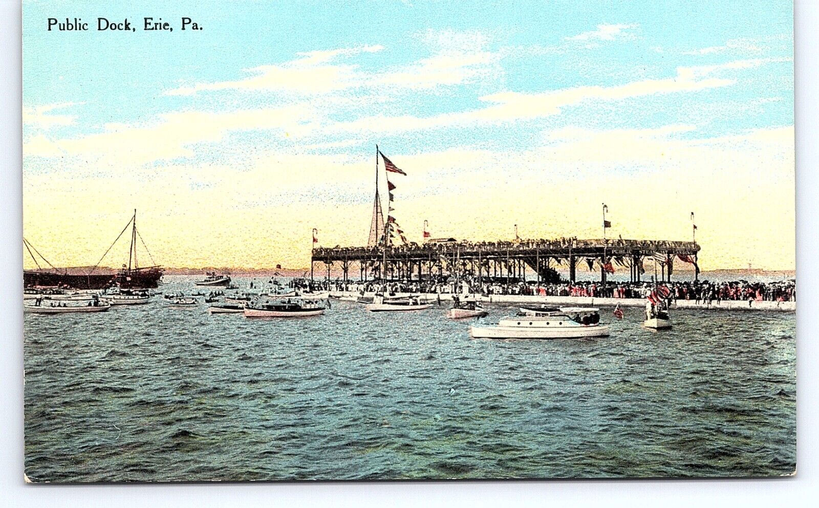 Postcard Public Dock Erie PA Pennsylvania Pier Boats Galley Ship